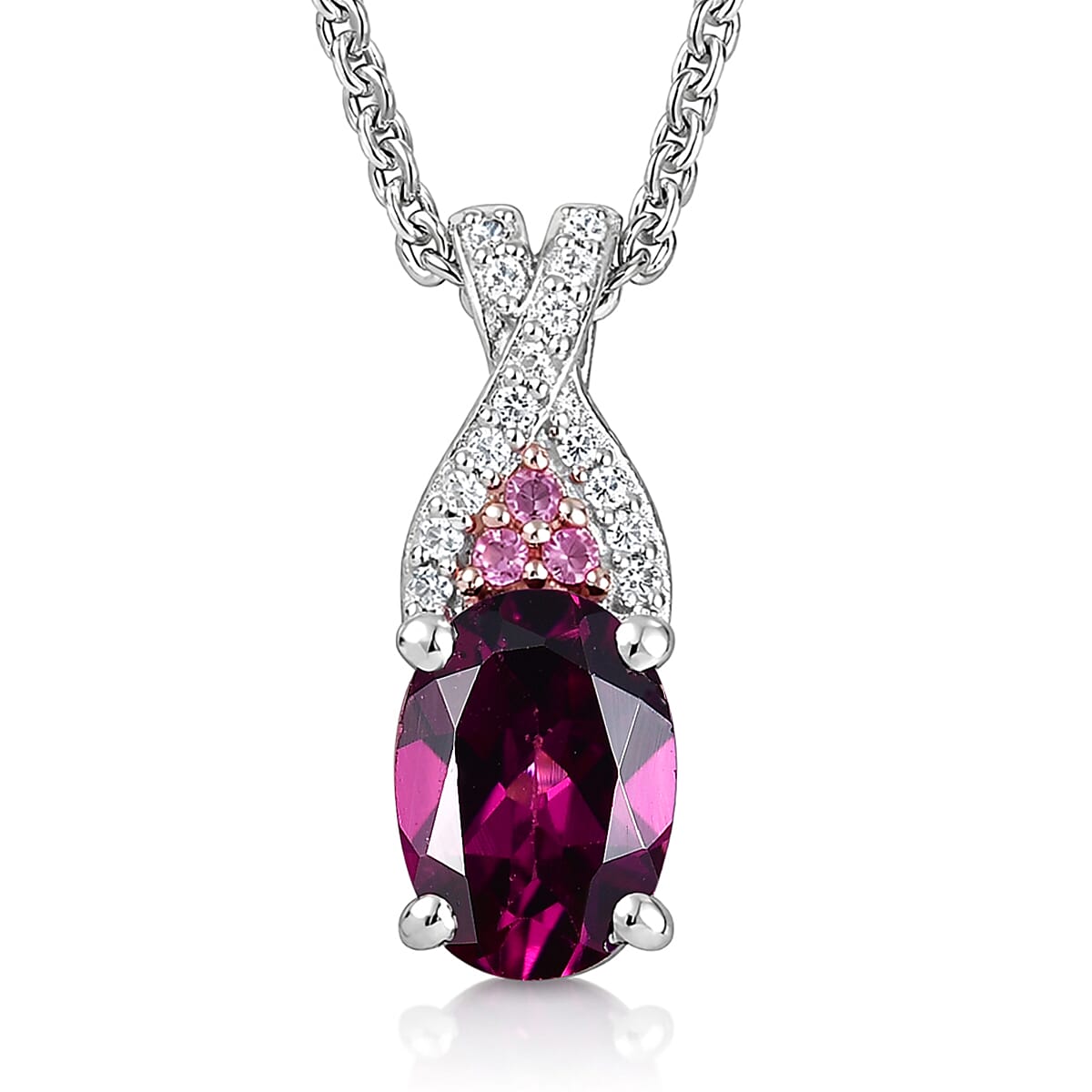 D'Joy Radiant Ember Garnet and Multi Gemstone 1.10 ctw Infinity Pendant Necklace in Rhodium Over Sterling Silver 20 Inches