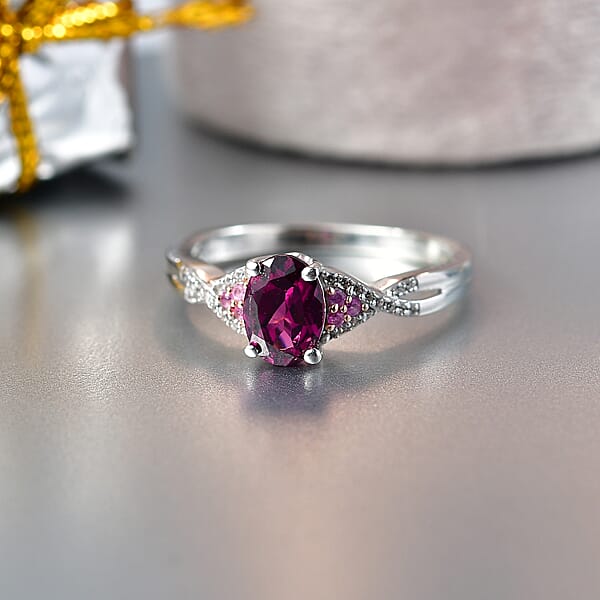 D'Joy Radiant Ember Garnet And Multi Gemstone 1.20 Ctw Infinity Ring In Rhodium Over Sterling Silver