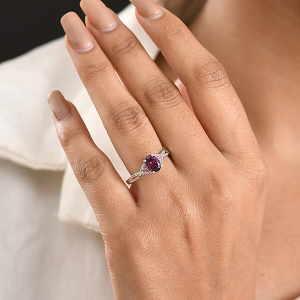 D'Joy Radiant Ember Garnet And Multi Gemstone 1.20 Ctw Infinity Ring In Rhodium Over Sterling Silver