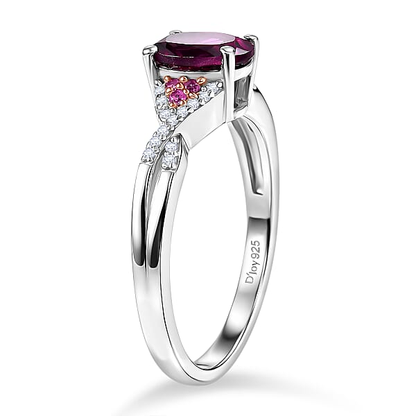 D'Joy Radiant Ember Garnet And Multi Gemstone 1.20 Ctw Infinity Ring In Rhodium Over Sterling Silver