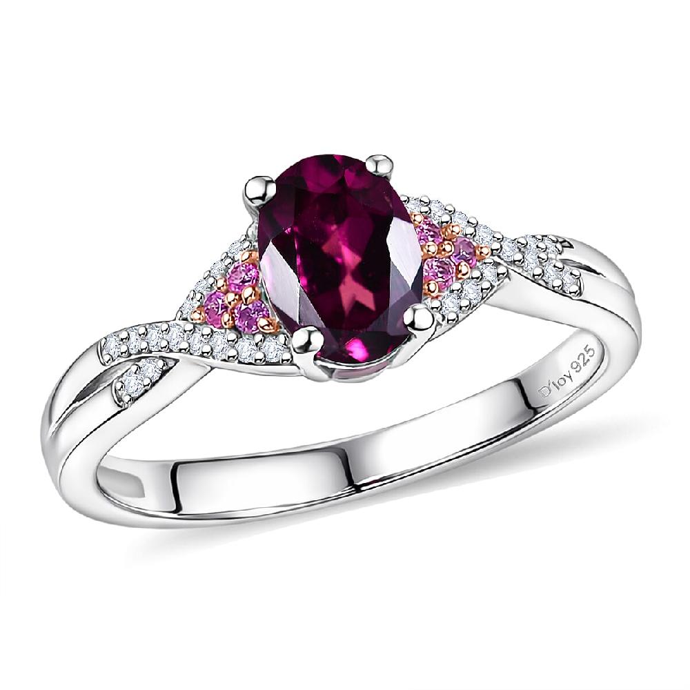 D'Joy Radiant Ember Garnet and Multi Gemstone 1.20 ctw Infinity Ring in Rhodium Over Sterling Silver