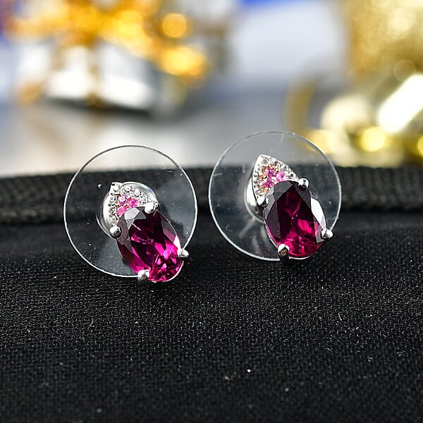 D'Joy Radiant Ember Garnet And Multi Gemstone 2.10 Ctw Infinity Earrings In Rhodium Over Sterling Silver
