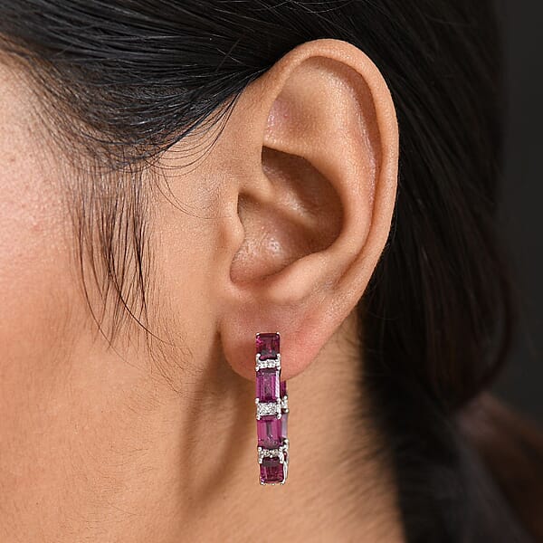 D'Joy Radiant Ember Garnet And White Zircon 10.40 Ctw Hoop Earrings In Rhodium Over Sterling Silver