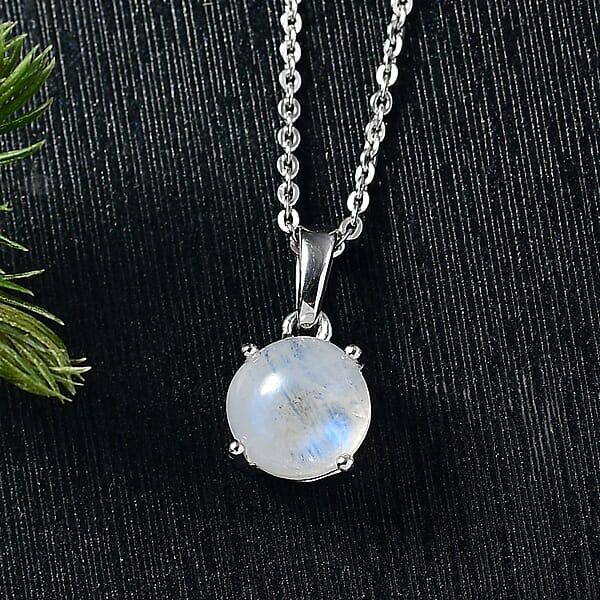 D'Joy Rainbow Moonstone 1.50 Ctw Solitaire Pendant Necklace In Rhodium Over Sterling Silver 20 Inches