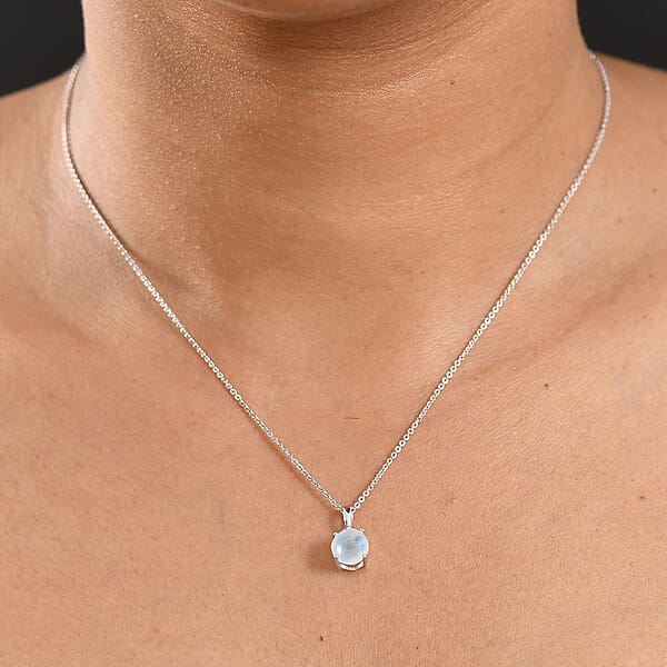 D'Joy Rainbow Moonstone 1.50 Ctw Solitaire Pendant Necklace In Rhodium Over Sterling Silver 20 Inches