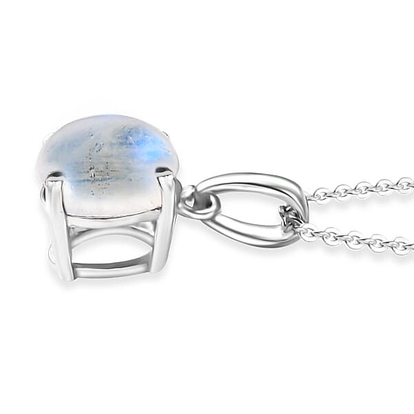 D'Joy Rainbow Moonstone 1.50 Ctw Solitaire Pendant Necklace In Rhodium Over Sterling Silver 20 Inches