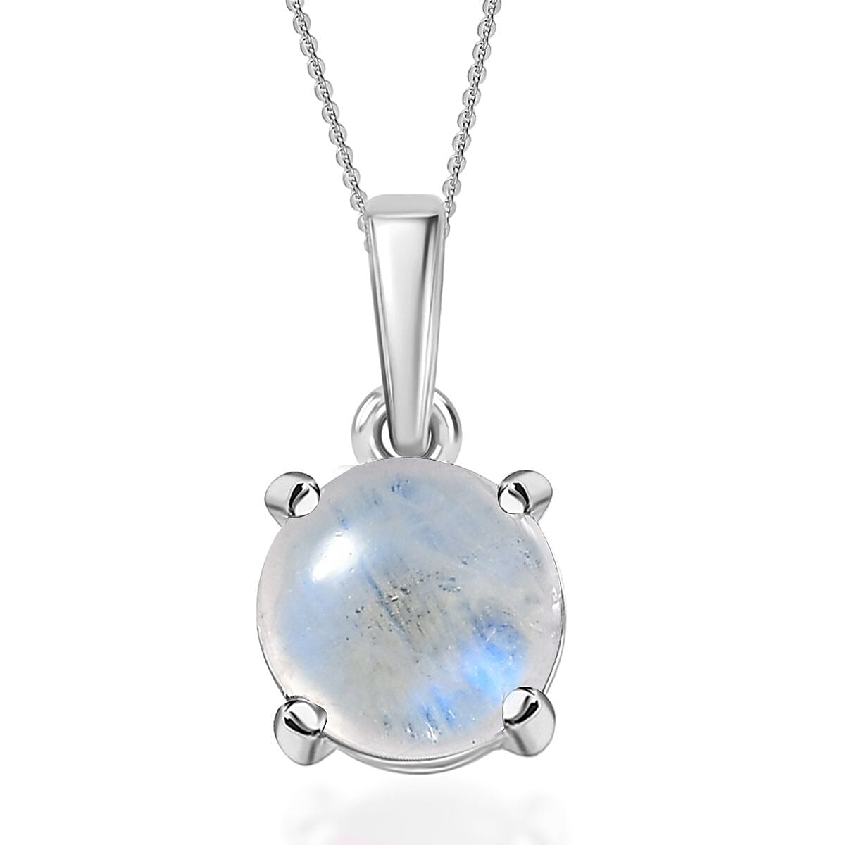 D'Joy Rainbow Moonstone 1.50 ctw Solitaire Pendant Necklace in Rhodium Over Sterling Silver 20 Inches