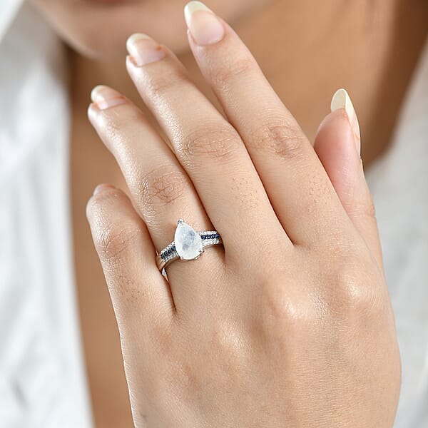 D'Joy Rainbow Moonstone Multi Gemstone Ring In Rhodium Over Sterling Silver 2.25 Ctw