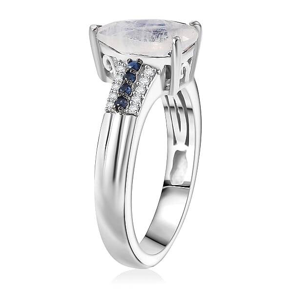 D'Joy Rainbow Moonstone Multi Gemstone Ring In Rhodium Over Sterling Silver 2.25 Ctw