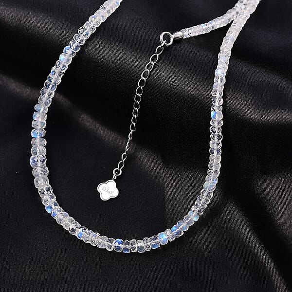 D'Joy Rainbow Moonstone Necklace (Size - 18) In Rhodium OverSterling Silver 74.00 Ctw