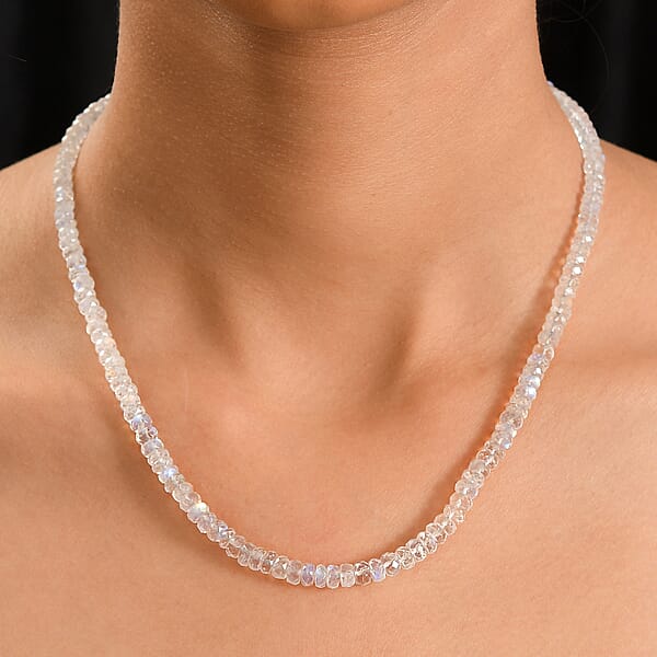 D'Joy Rainbow Moonstone Necklace (Size - 18) In Rhodium OverSterling Silver 74.00 Ctw