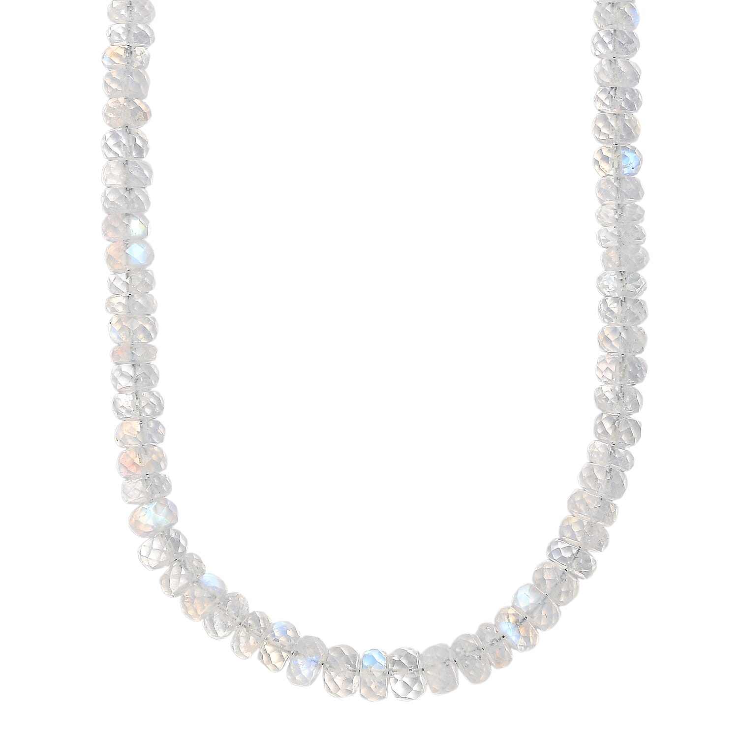 D'Joy Rainbow Moonstone Necklace (Size - 18) in Rhodium OverSterling Silver 74.00 ctw