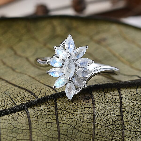 D'Joy Rainbow Moonstone Ring In Rhodium Over Sterling Silver 1.00 Ctw