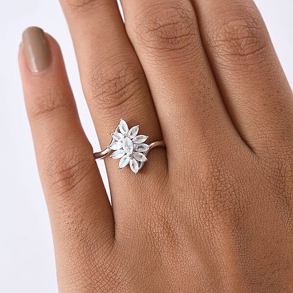 D'Joy Rainbow Moonstone Ring In Rhodium Over Sterling Silver 1.00 Ctw