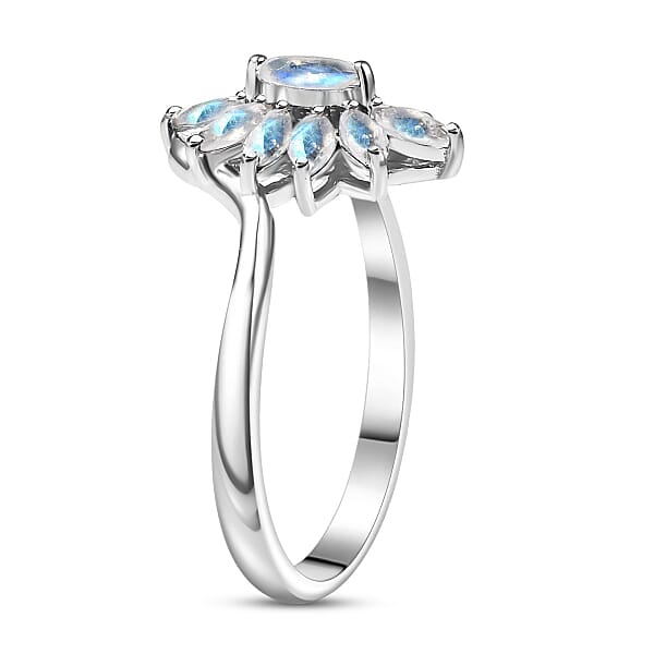 D'Joy Rainbow Moonstone Ring In Rhodium Over Sterling Silver 1.00 Ctw