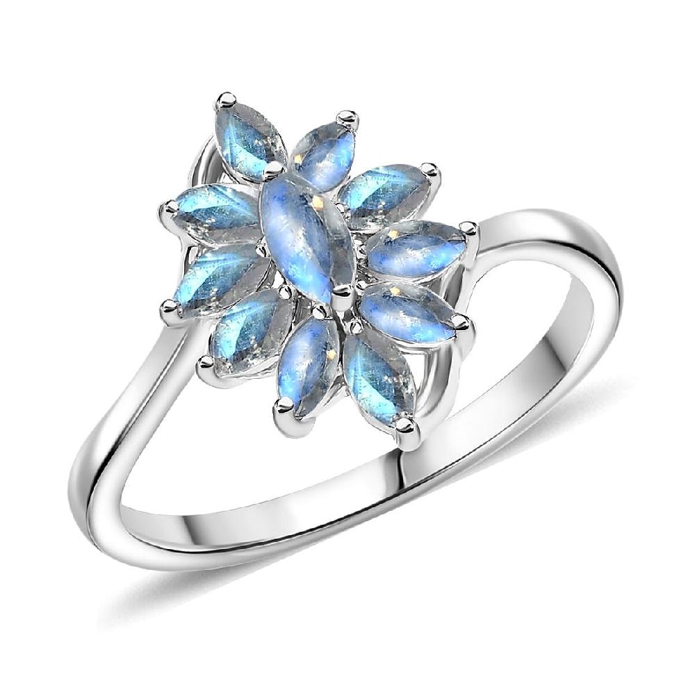 D'Joy Rainbow Moonstone Ring in Rhodium Over Sterling Silver 1.00 ctw