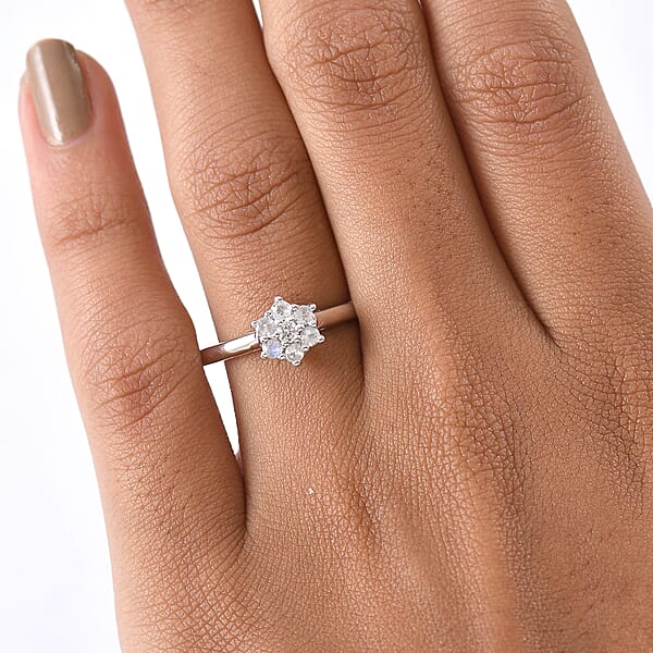 D'Joy Rainbow Moonstone White Zircon Ring In Rhodium Over Sterling Silver 0.40 Ctw
