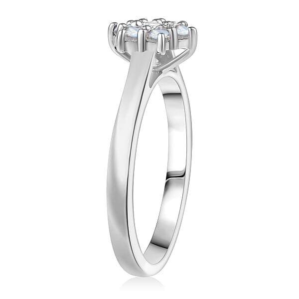 D'Joy Rainbow Moonstone White Zircon Ring In Rhodium Over Sterling Silver 0.40 Ctw