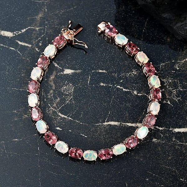 D'Joy Red Apatite And White Zircon 15.50 Ctw Firelink Legacy Bracelet In 18K Vermeil Rose Gold Over Sterling Silver (7.25 In)