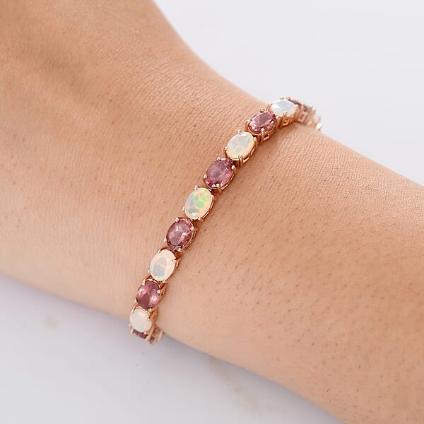 D'Joy Red Apatite And White Zircon 17.25 Ctw Firelink Legacy Bracelet In 18K Vermeil Rose Over Sterling Silver (8.00 In)