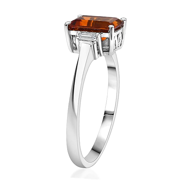 D'Joy Red Citrine And Moissanite 1.65 Ctw Ring In Rhodium Over Sterling Silver