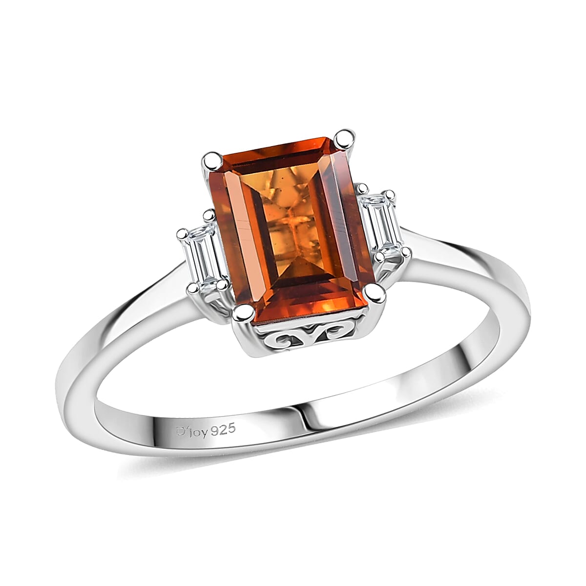 D'Joy Red Citrine and Moissanite 1.65 ctw Ring in Rhodium Over Sterling Silver