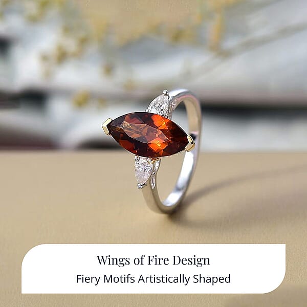 D'Joy Red Citrine Moissanite Ring In Rhodium Over Sterling Silver 3.00 Ctw