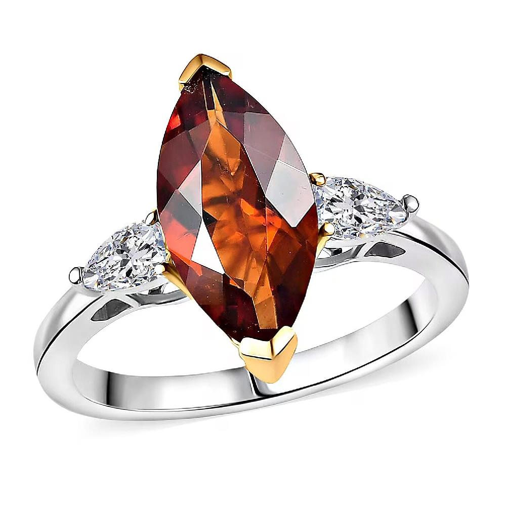 D'Joy Red Citrine Moissanite Ring in Rhodium Over Sterling Silver 3.00 ctw