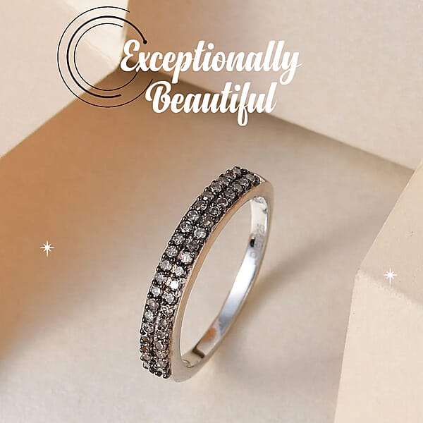 D'Joy Red Diamond 0.25 Ctw Double Row Band Ring In Rhodium Over Sterling Silver