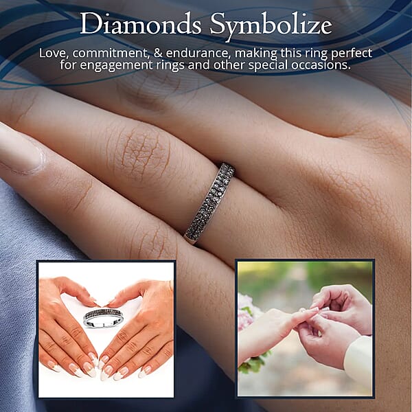 D'Joy Red Diamond 0.25 Ctw Double Row Band Ring In Rhodium Over Sterling Silver