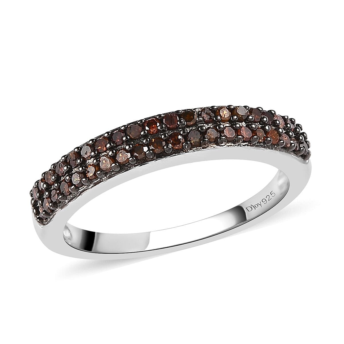 D'Joy Red Diamond 0.25 Ctw Double Row Band Ring In Rhodium Over Sterling Silver
