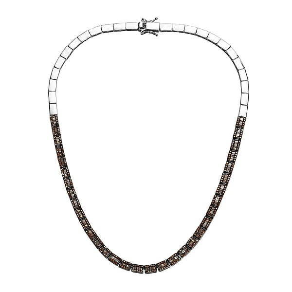 D'Joy Red Diamond Tennis Necklace Red Diamond Three Row Necklace Platinum Over Sterling Silver Necklace 16 Inch Necklace Diamond Jewelry For Her 3.85 Ctw