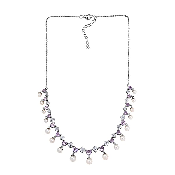 D'Joy Rose De France Aemthyst Multi Gemstone Necklace In Platinum Over Sterling Silver 12.20 Ctw (18 Inches)