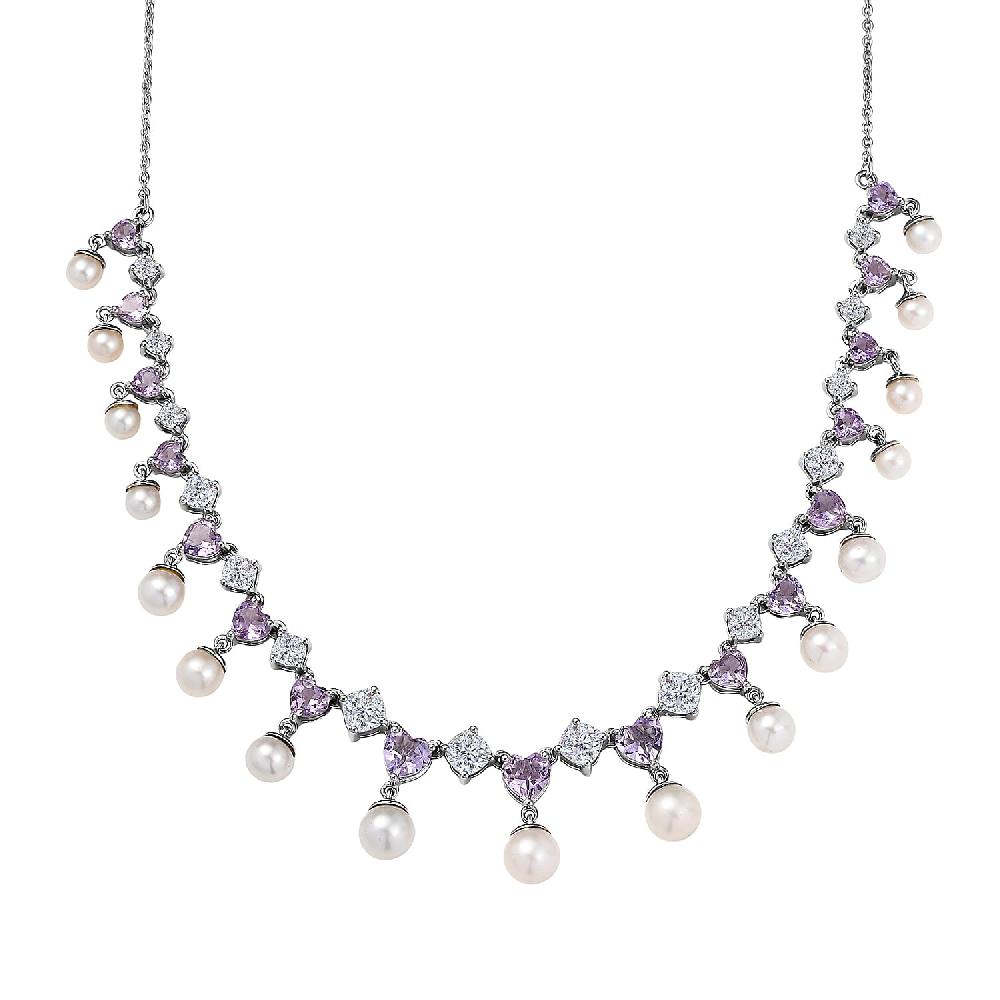 D'Joy Rose De France Aemthyst Multi Gemstone Necklace in Platinum Over Sterling Silver 12.20 ctw (18 Inches)