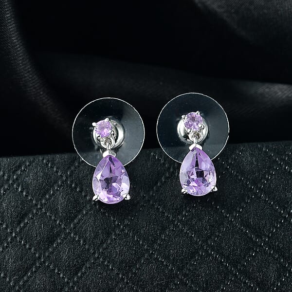 D'Joy Rose De France Amethyst 2.20ctw Stud Earrings In Platinum Over Sterling Silver