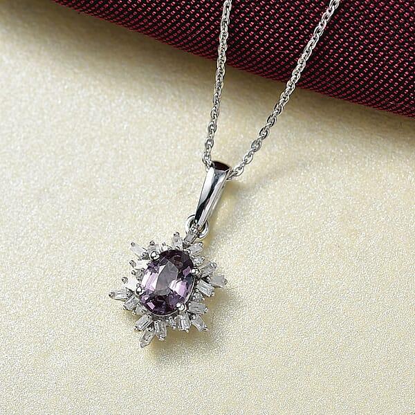 D'Joy Royal Lavender Spinel And Diamond 1.10 Ctw Royal Rays Pendant Necklace In Rhodium Over Sterling Silver 20 Inches