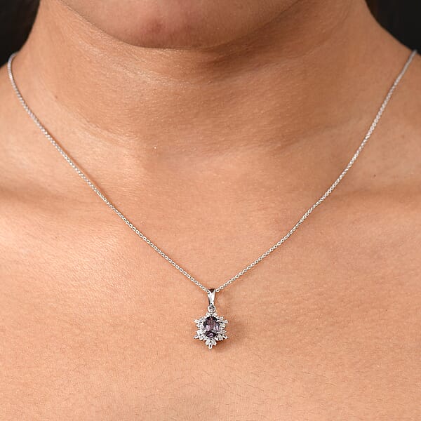 D'Joy Royal Lavender Spinel And Diamond 1.10 Ctw Royal Rays Pendant Necklace In Rhodium Over Sterling Silver 20 Inches
