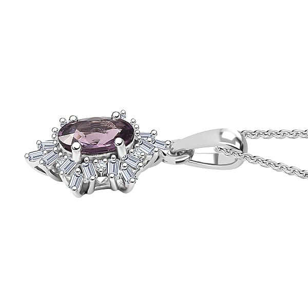 D'Joy Royal Lavender Spinel And Diamond 1.10 Ctw Royal Rays Pendant Necklace In Rhodium Over Sterling Silver 20 Inches
