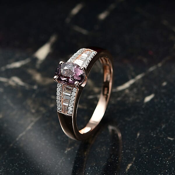 D'Joy Royal Lavender Spinel And Moissanite 1.30 Ctw Cascade Path Ring In 18K Vermeil Rose Gold Over Sterling Silver