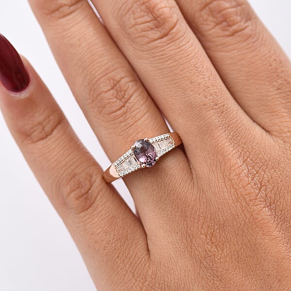 D'Joy Royal Lavender Spinel And Moissanite 1.30 Ctw Cascade Path Ring In 18K Vermeil Rose Gold Over Sterling Silver