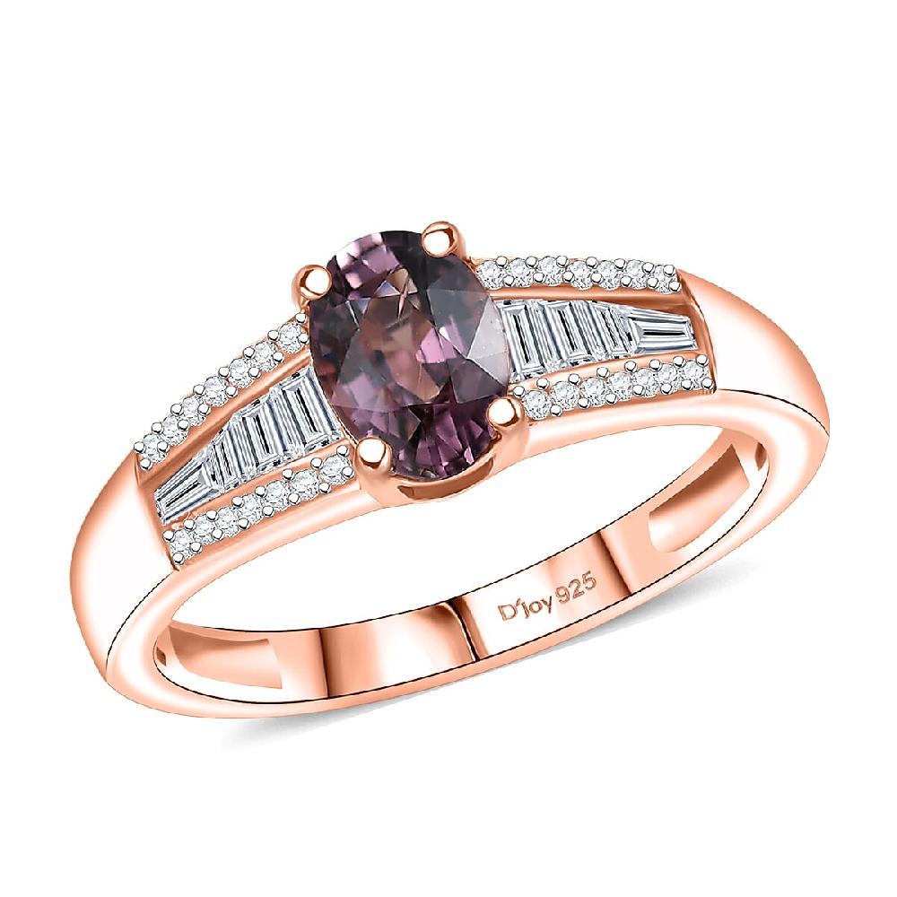 D'Joy Royal Lavender Spinel and Moissanite 1.30 ctw Cascade Path Ring in 18K Vermeil Rose Gold Over Sterling Silver
