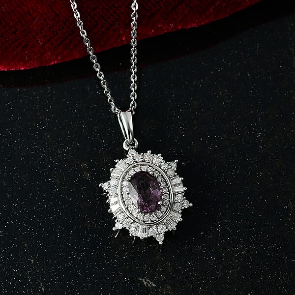 D'Joy Royal Lavender Spinel And Moissanite 1.50 Ctw Regal Spark Pendant Necklace In Rhodium Over Sterling Silver 20 Inches