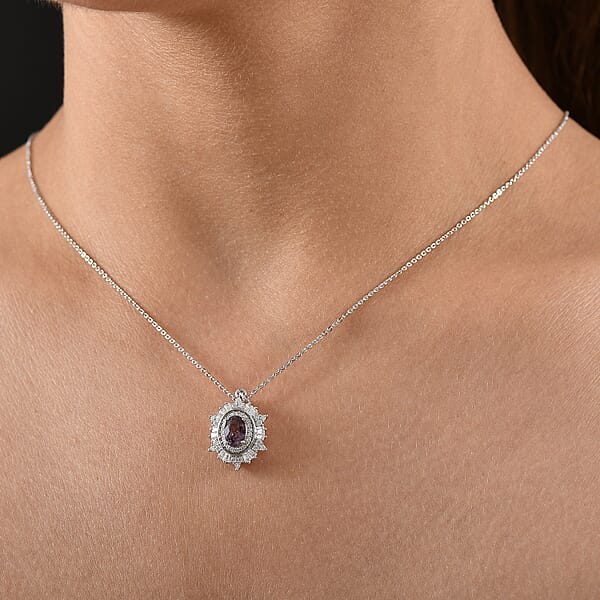 D'Joy Royal Lavender Spinel And Moissanite 1.50 Ctw Regal Spark Pendant Necklace In Rhodium Over Sterling Silver 20 Inches