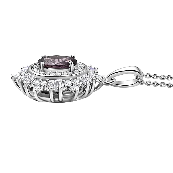 D'Joy Royal Lavender Spinel And Moissanite 1.50 Ctw Regal Spark Pendant Necklace In Rhodium Over Sterling Silver 20 Inches