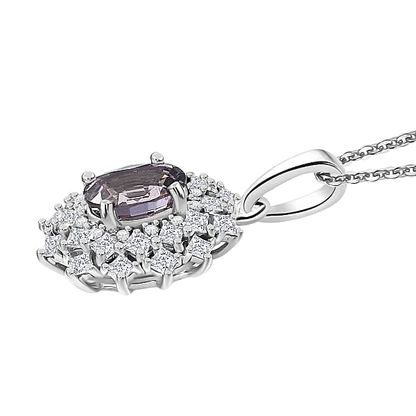 D'Joy Royal Lavender Spinel And Moissanite 1.50 Ctw Diamond Lace Pendant Necklace In Rhodium Over Sterling Silver 20 Inches