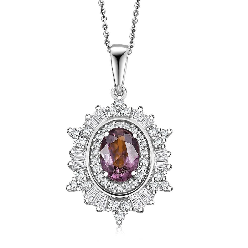 D'Joy Royal Lavender Spinel and Moissanite 1.50 ctw Regal Spark Pendant Necklace in Rhodium Over Sterling Silver 20 Inches