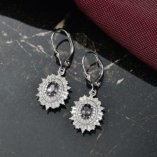 D’Joy Royal Lavender Spinel And Moissanite 2.15 Ctw Regal Spark Earrings In Rhodium Over Sterling Silver