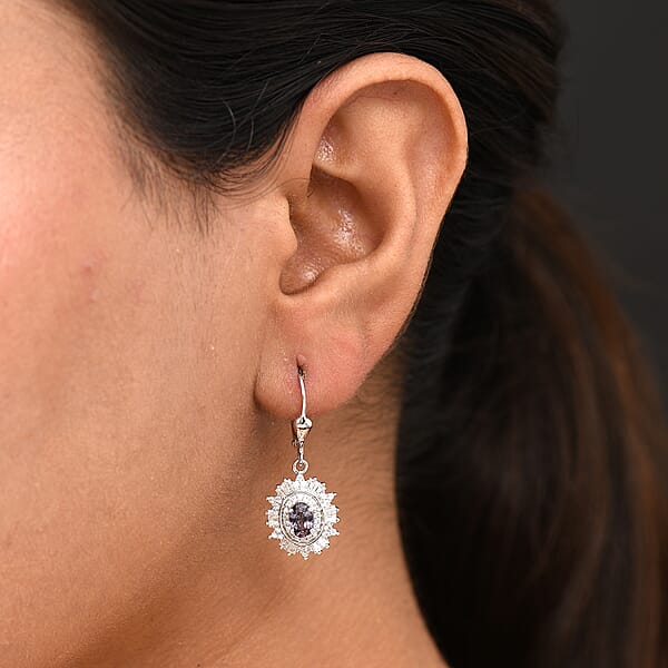 D’Joy Royal Lavender Spinel And Moissanite 2.15 Ctw Regal Spark Earrings In Rhodium Over Sterling Silver