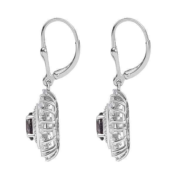 D’Joy Royal Lavender Spinel And Moissanite 2.15 Ctw Regal Spark Earrings In Rhodium Over Sterling Silver