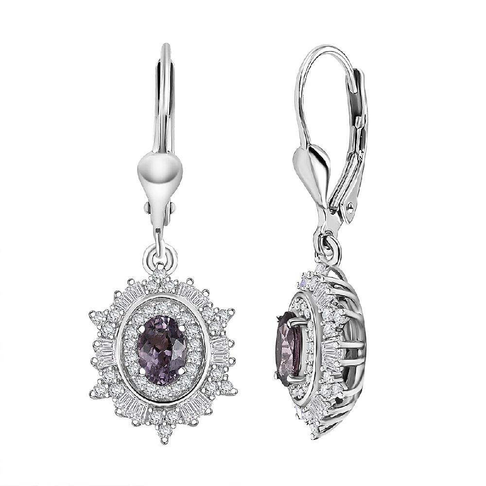 D’Joy Royal Lavender Spinel and Moissanite 2.15 ctw Regal Spark Earrings in Rhodium Over Sterling Silver
